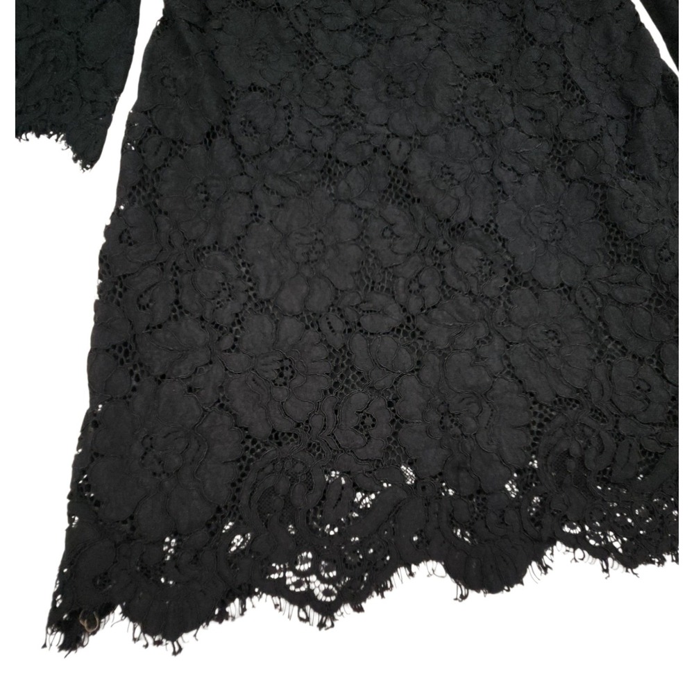 Lauren Ralph Lauren Lace Bell Sleeve Dress 6 Black Nude Floral Shift Whimsigoth - Picture 9 of 15